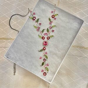 Vintage Crystal Rhinestone Necklace, Pink Floral Drop Necklace,